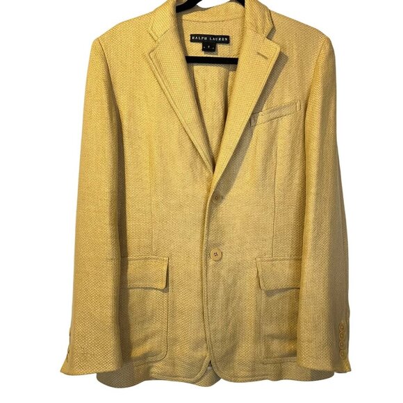 Ralph Lauren Black Label Khaki Yellow Linen Blazer 8 Spring Old Money Academia - Picture 1 of 6
